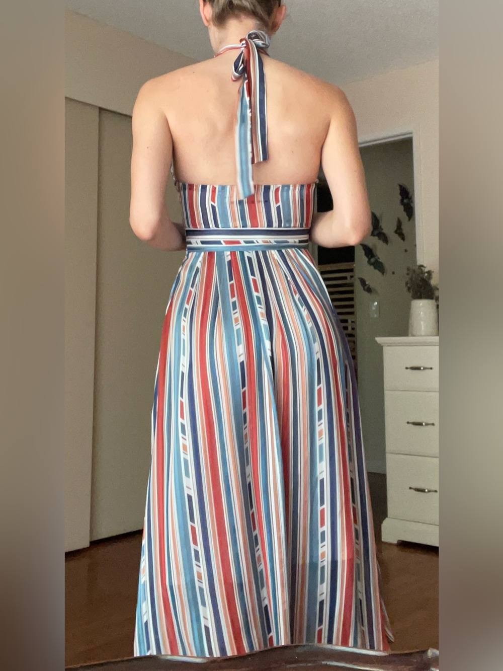 Astr Blue and Red Halter Sundress